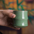 Longquan Celadon Chinese Tea Cup – Ge Kiln Plum Green with Crackled Glaze, Bamboo Joint Design