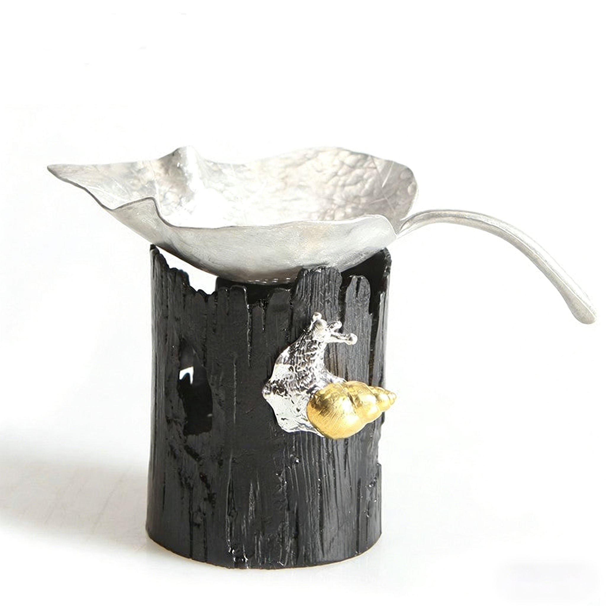 Leaf Tin Tea Strainer With Holder