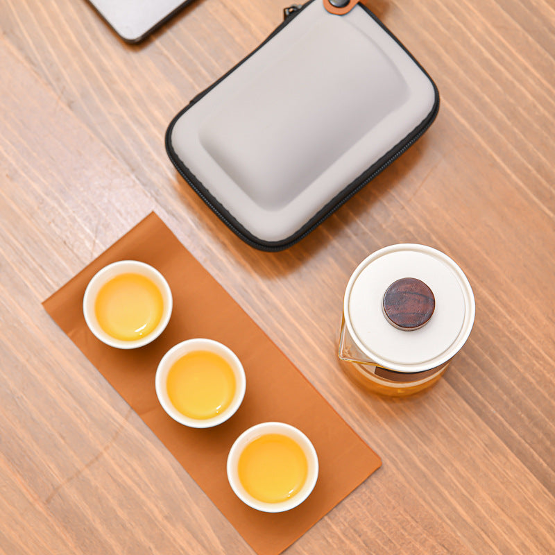 Porcelain Travel Tea Set – Portable Gongfu Set with Glass-Like Glaze, White