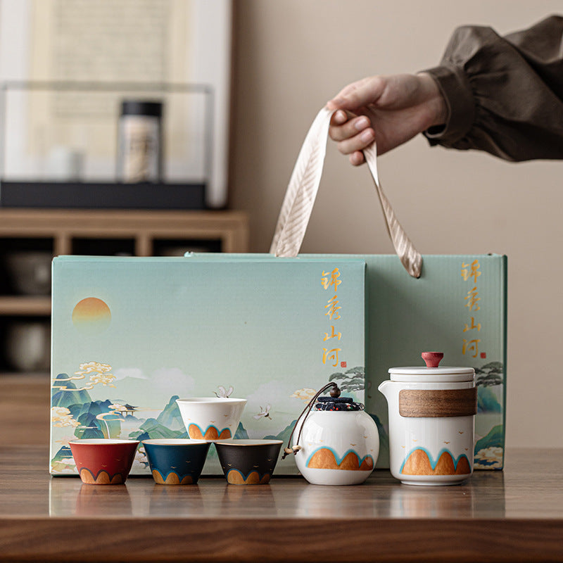 Thousand Miles Chinese Tea Set – 6-Piece with 4-Color Cups