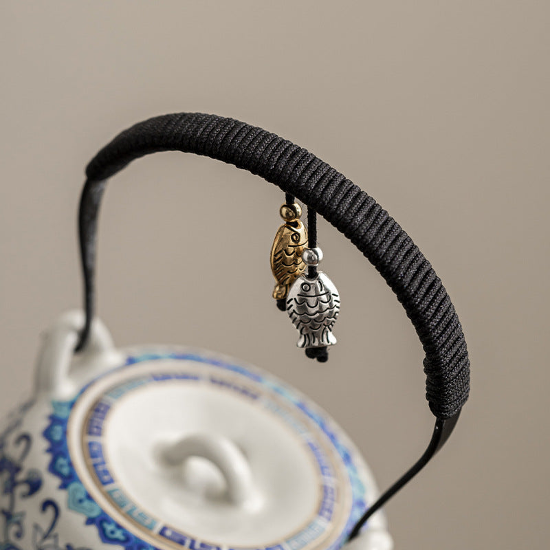 Ru Kiln Porcelain Chinese Teapot – Beige Glaze with Floral Motif, Traditional Chinese Style