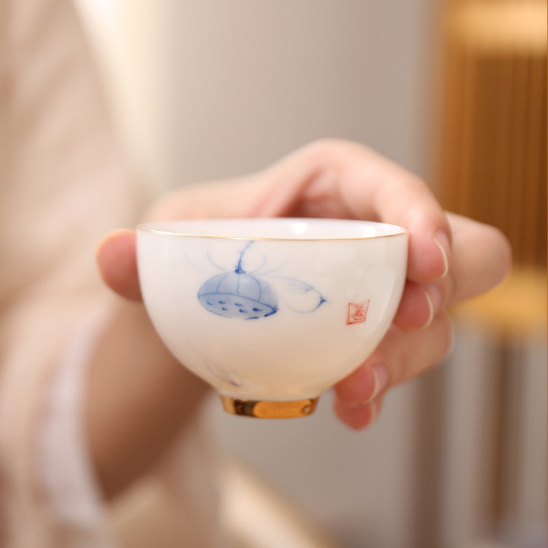 Dehua Hand-Painted Lotus Gongfu Tea Sets