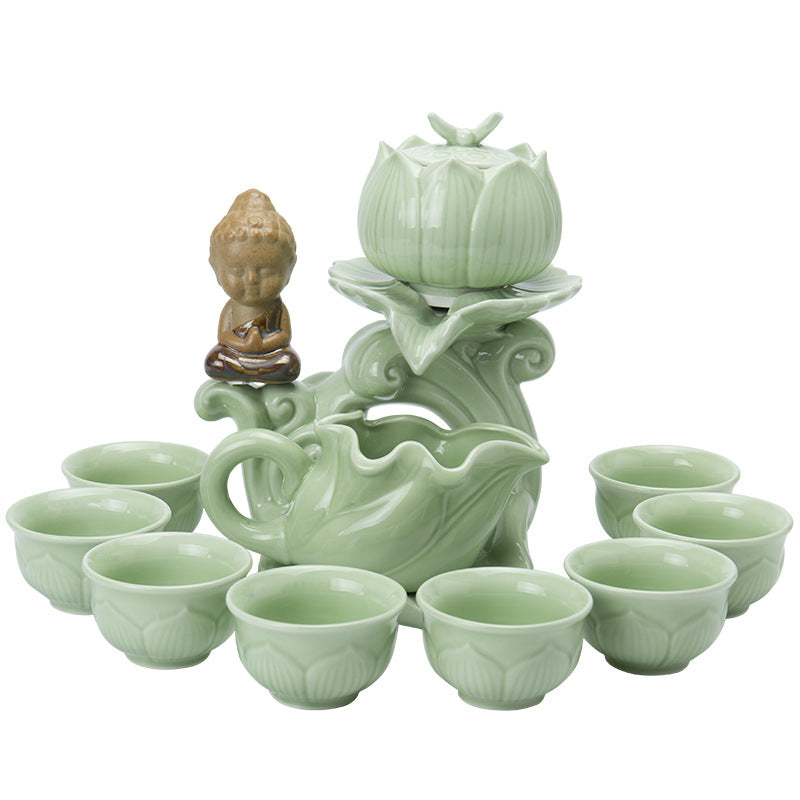 Automatic Tea Set – Celadon Semi-Automatic Tea Maker, Lotus Buddha Design, 8 Cups