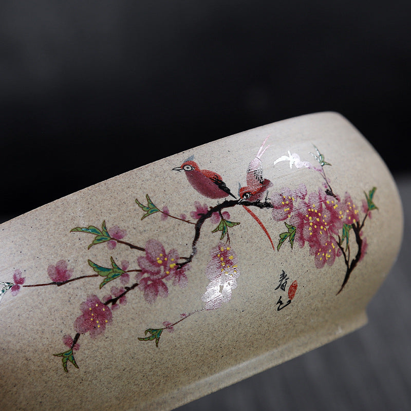 Coarse Clay Tea Washers Basin – “Magpie on Plum” Pattern, Large Size, Chinese Style