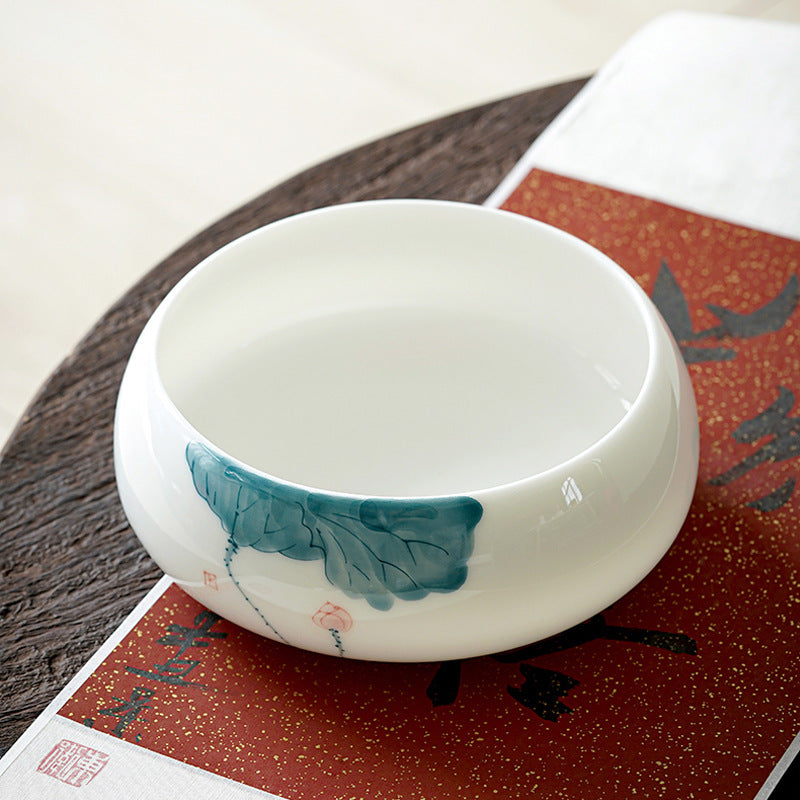 Hand-Painted Lotus Tea Washer – Ceramic Tea Rinse Basin, 1000ml, Large Size