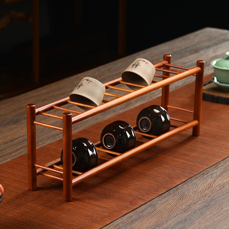 Bamboo Double-Layer Tea Utensil Holder – Chinese Style Tea Cup Drying Rack