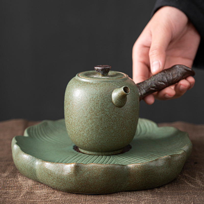 Dark Green Side-Handle Porcelain Chinese Tea Set – 6-Piece Gift Box