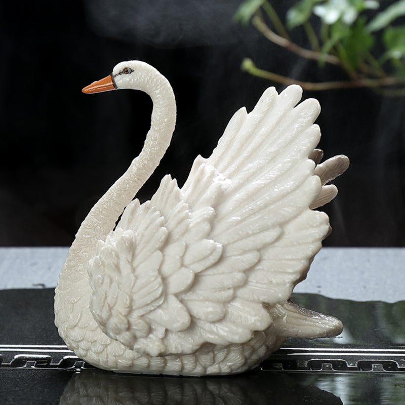 Color-Changing Swan Tea Pet & Lid Rest – Elegant Resin Tea Ornament