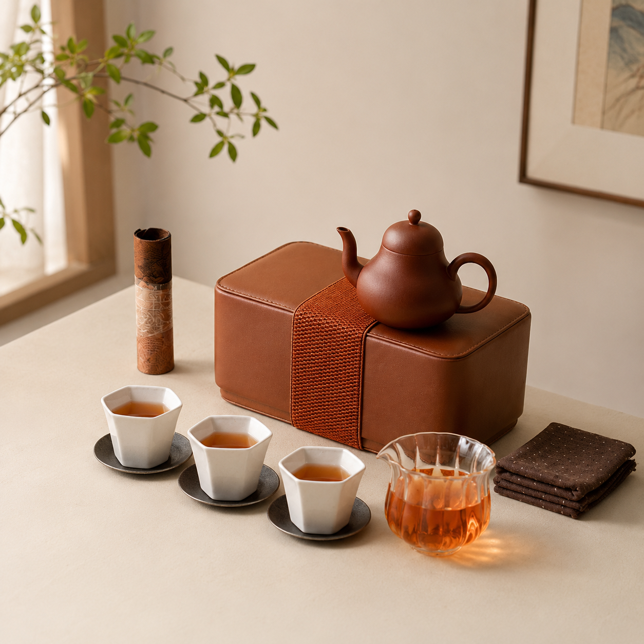 Purple Clay & Ceramic Travel Tea Set