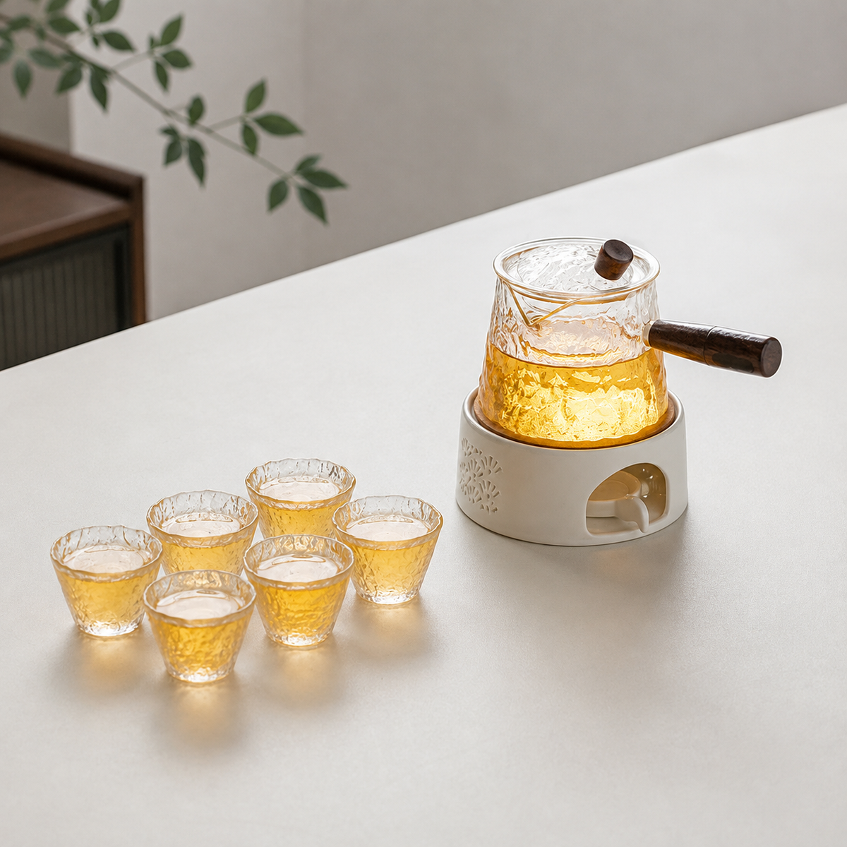 Japanese-style glass flower tea pot set
