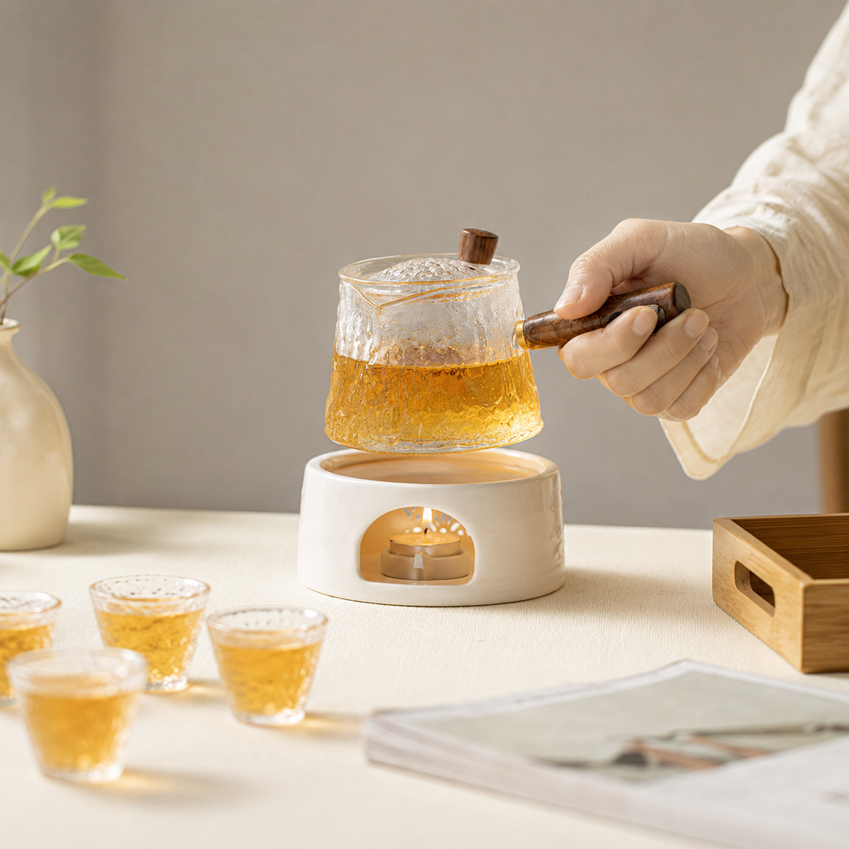Japanese-style glass flower tea pot set