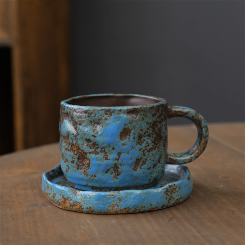 Hand-Pinched Ceramic Modern Tea Cup & Saucer Set – Matte Blue, 270ml