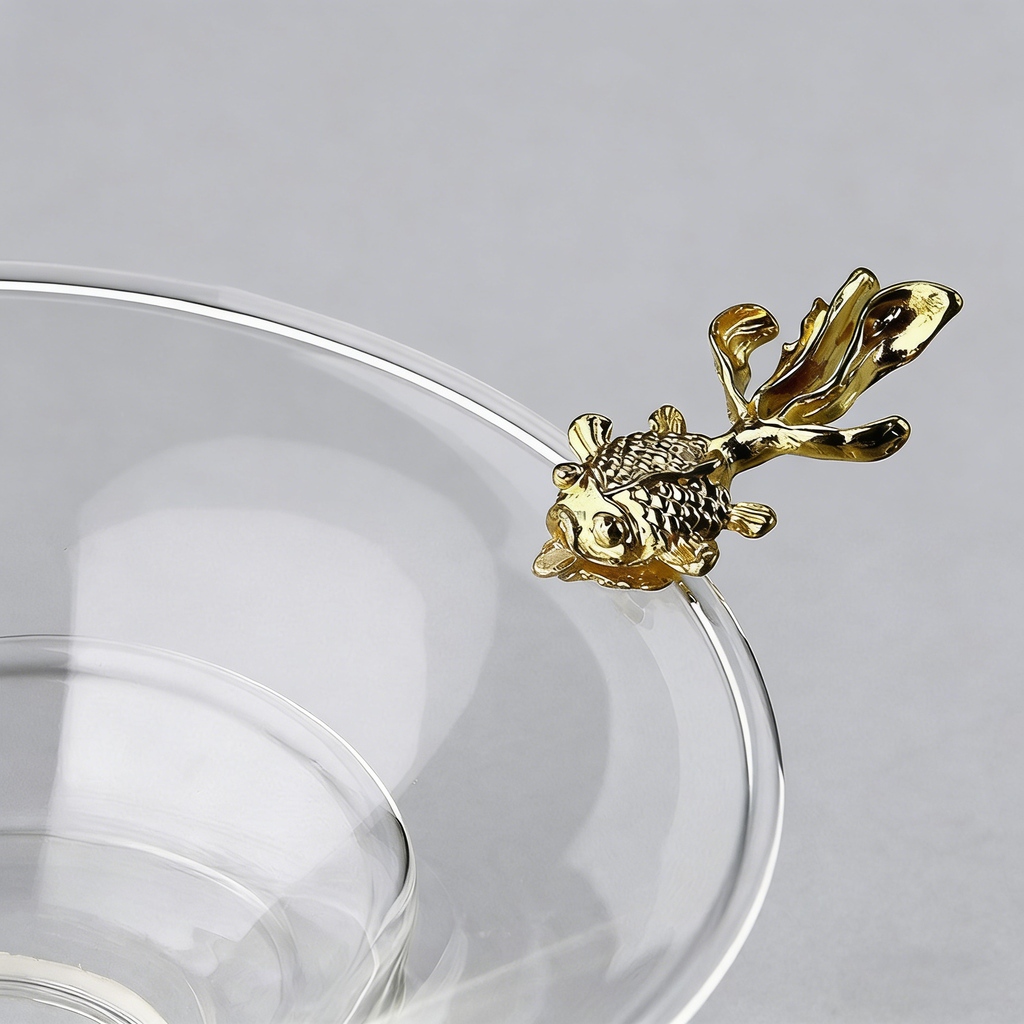 Glass Tea Strainer With Goldfish Handle