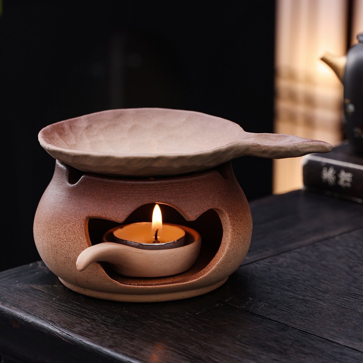 Japanese Coarse Clay Tea Warmer – Candle Heated, Tea Aroma Warmer, 15cm