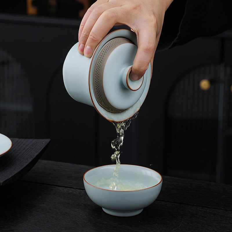 Self-Filtering Gaiwan – Ru Ware Style, 360° Spout, Heat-Resistant, 170ml