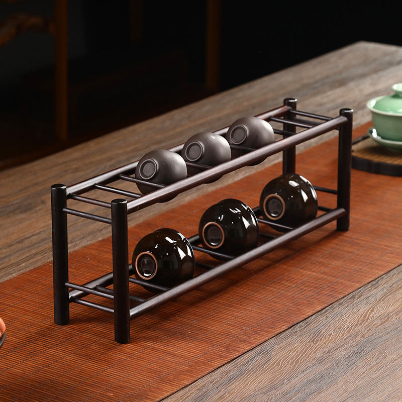 Bamboo Double-Layer Tea Utensil Holder – Chinese Style Tea Cup Drying Rack
