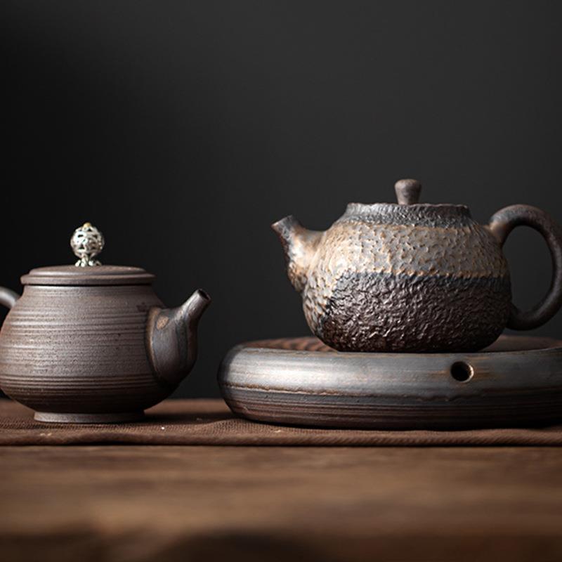 Rustic Stone Texture Teapot – Handmade Pottery, 250ml, Japanese Style