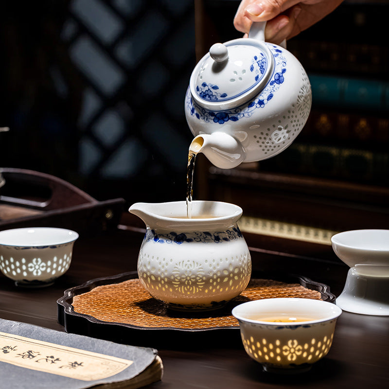 Jingdezhen Blue-and-White Linglong Chinese Tea Set – 8-Piece Gift Box