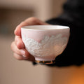 Shadow Carved Butterfly and Flower Master Cup – Elegant Porcelain Chinese Tea Cup for Women
