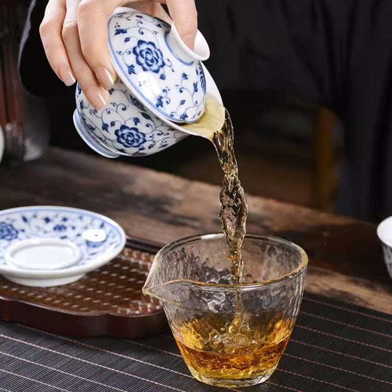 Vintage Blue and White Interlocking Lotus Three-Piece Gaiwan – Jingdezhen Kung Fu Tea Bowl