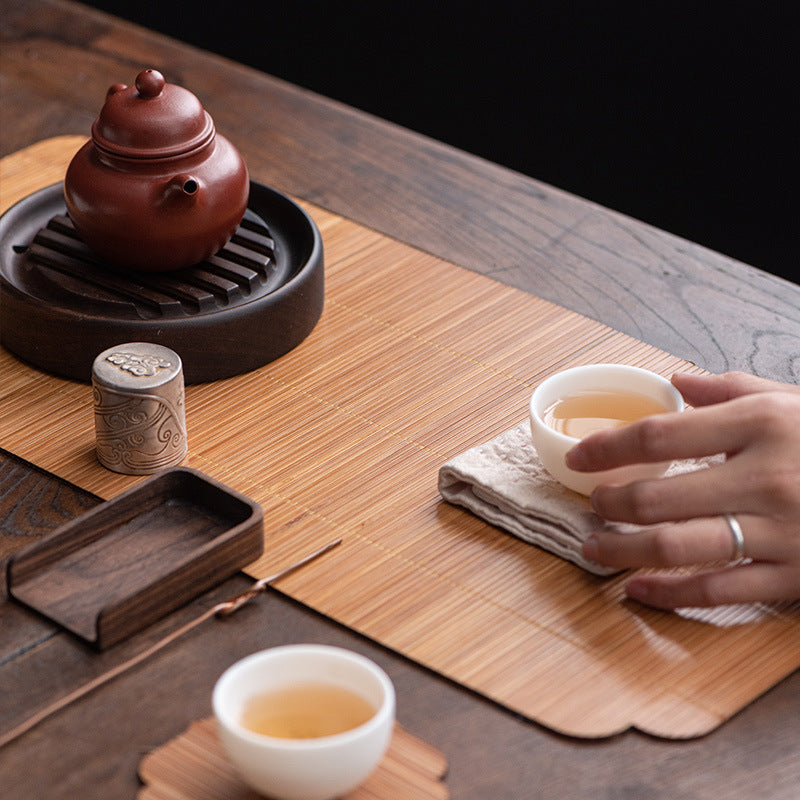 Bamboo Woven Tea Runner – Oval Shape, Double-Sided, Zen Style