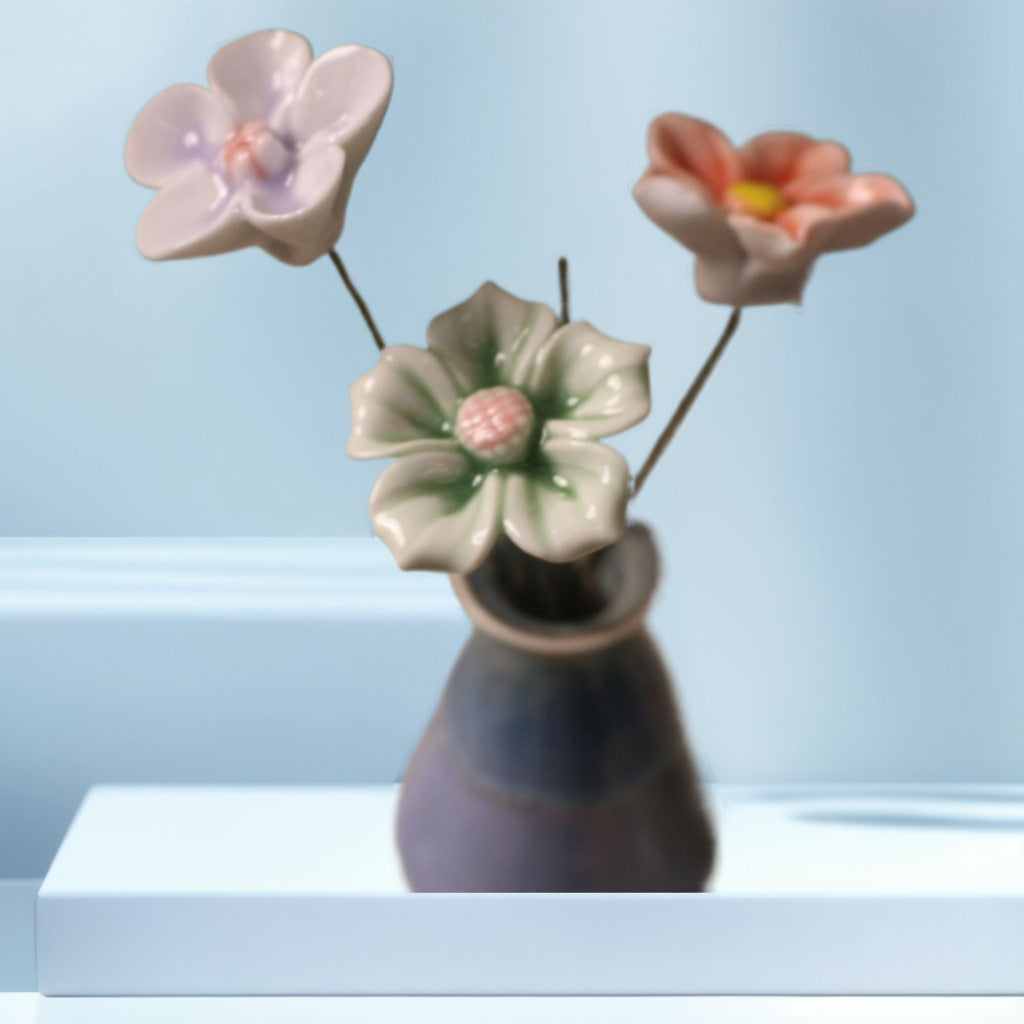 Handcrafted Ceramic Tea Pet – Flowers & Lotus Leaves, Jingdezhen Porcelain Desk Ornaments