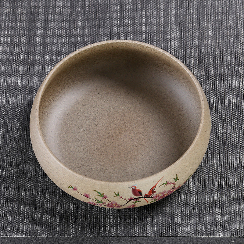 Coarse Clay Tea Washers Basin – “Magpie on Plum” Pattern, Large Size, Chinese Style