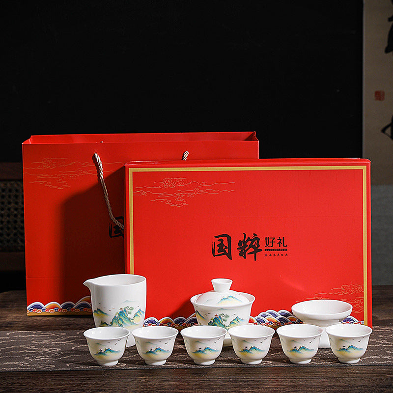 National Essence Gift Box – Gold Landscape Porcelain Gongfu Tea Set