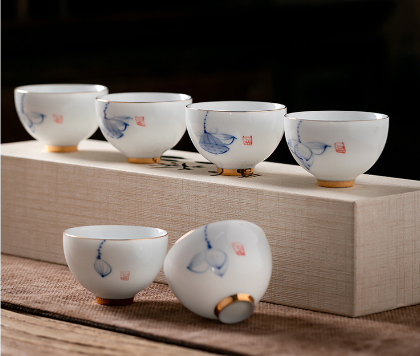 Dehua Hand-Painted Lotus Gongfu Tea Sets
