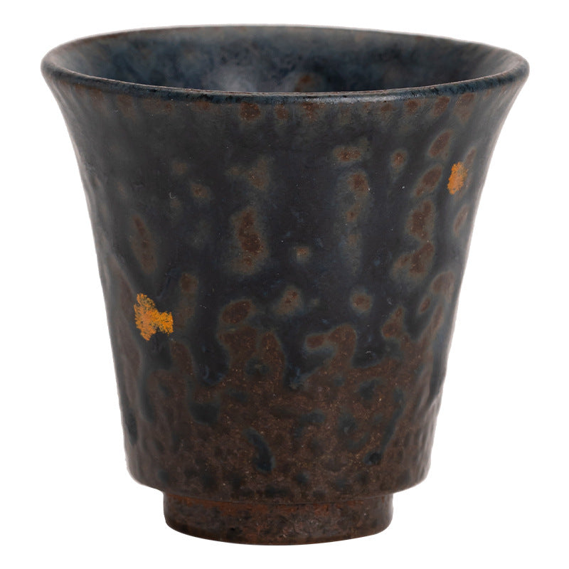 Japanese Tea Cup – Aged Rock Mud, Peacock Blue Bronze Glaze, 50ml
