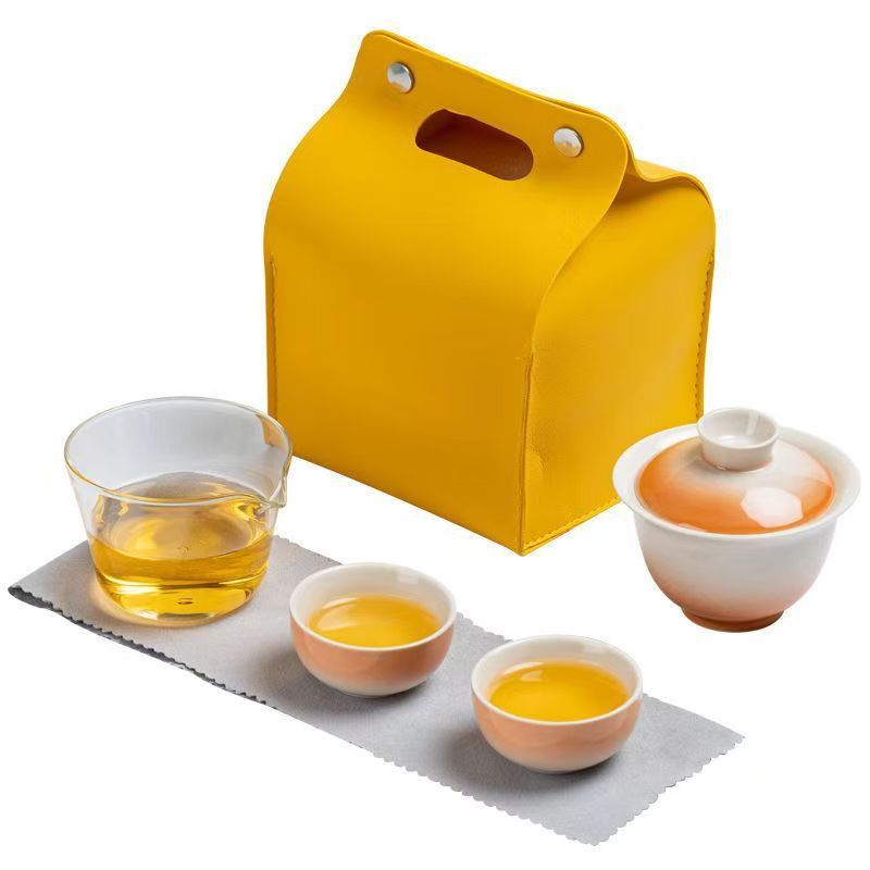 Gradient Glaze Travel Gaiwan Set – Portable Porcelain Tea Set