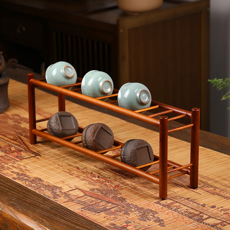 Bamboo Double-Layer Tea Utensil Holder – Chinese Style Tea Cup Drying Rack