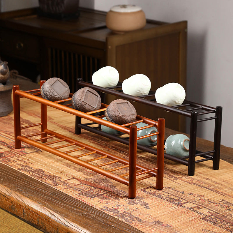 Bamboo Double-Layer Tea Utensil Holder – Chinese Style Tea Cup Drying Rack