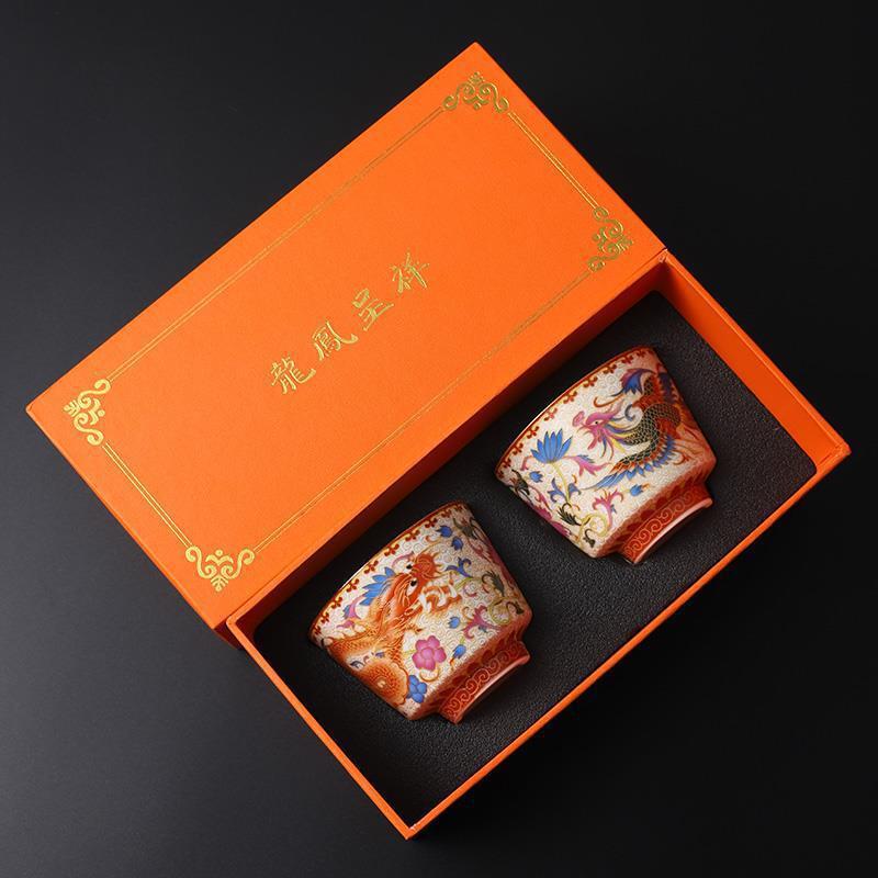 Jingdezhen Enameled Porcelain Dragon and Phoenix Pair Tea Cups – Gongfu tea Cup