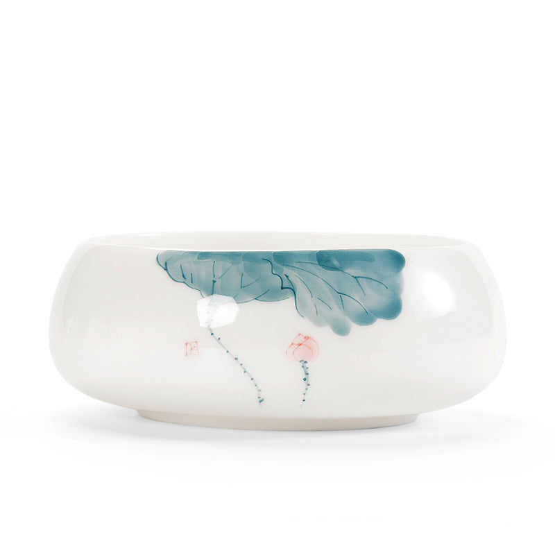 Hand-Painted Lotus Tea Washer – Ceramic Tea Rinse Basin, 1000ml, Large Size