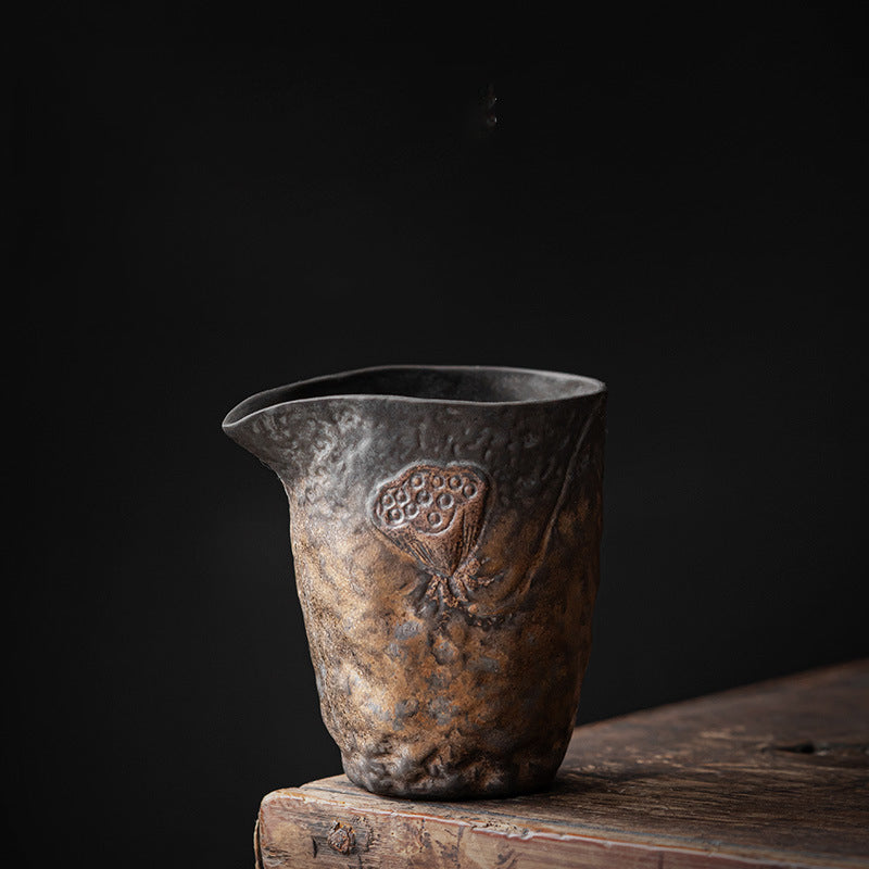 Gilded Ceramic Fairness Cup – Lotus & Lotus Pod Designs, 250ml, Japanese Style