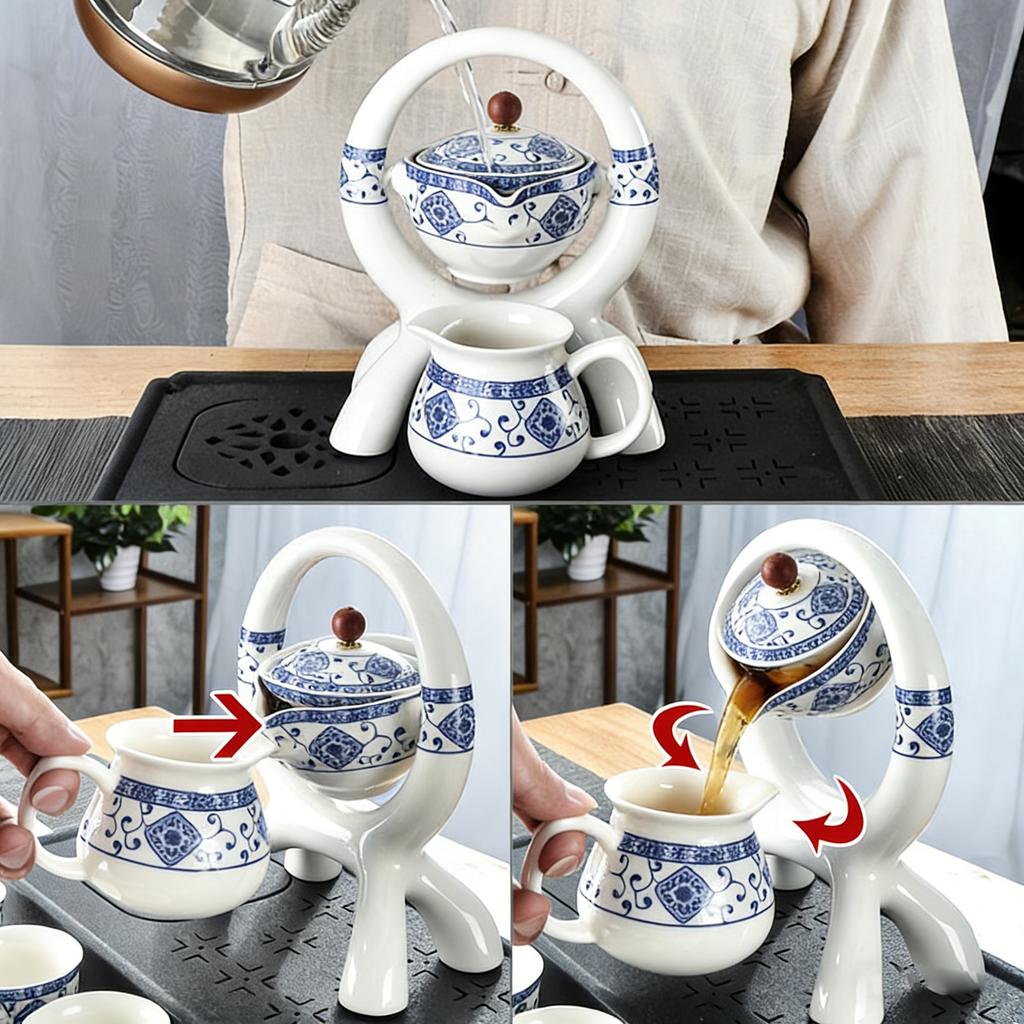 Blue and White Porcelain Tea Set – Semi-Automatic Gongfu Set