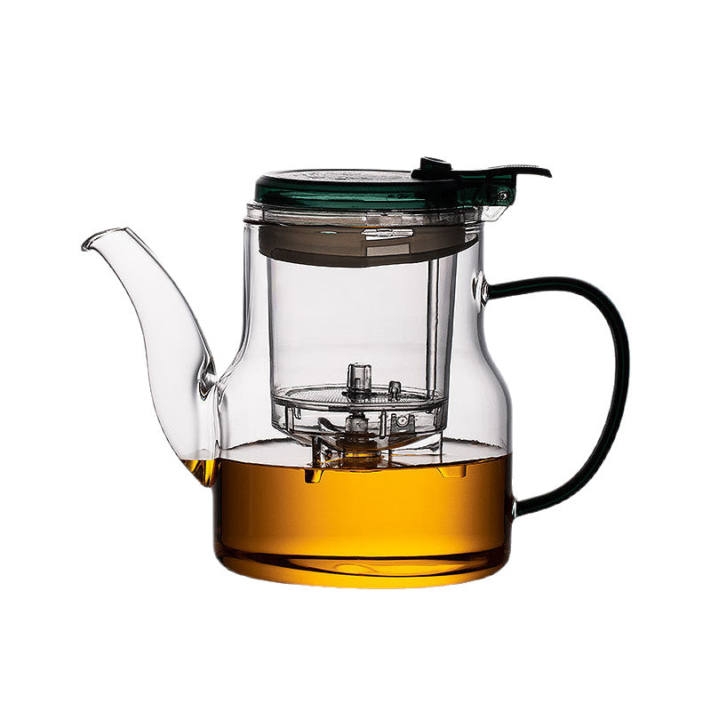 One-Button Tea Strainer Teapot – Heat-Resistant Glass, Tea-Water Separator, Large Capacity