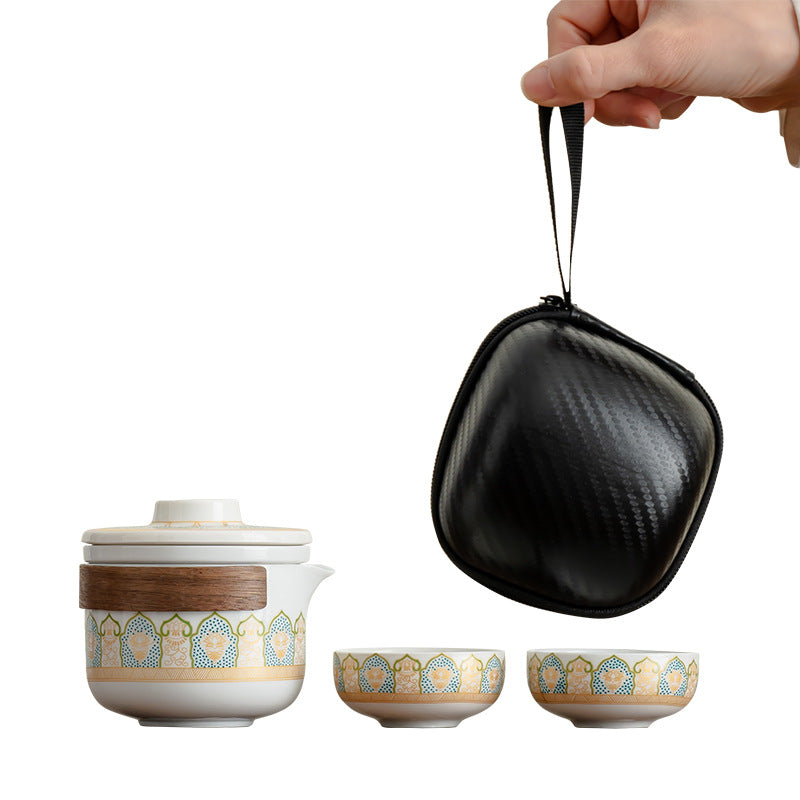 Porcelain Travel Tea Set – White, 1 Teapot + 2 Cups, with Capsule Travel Pouch