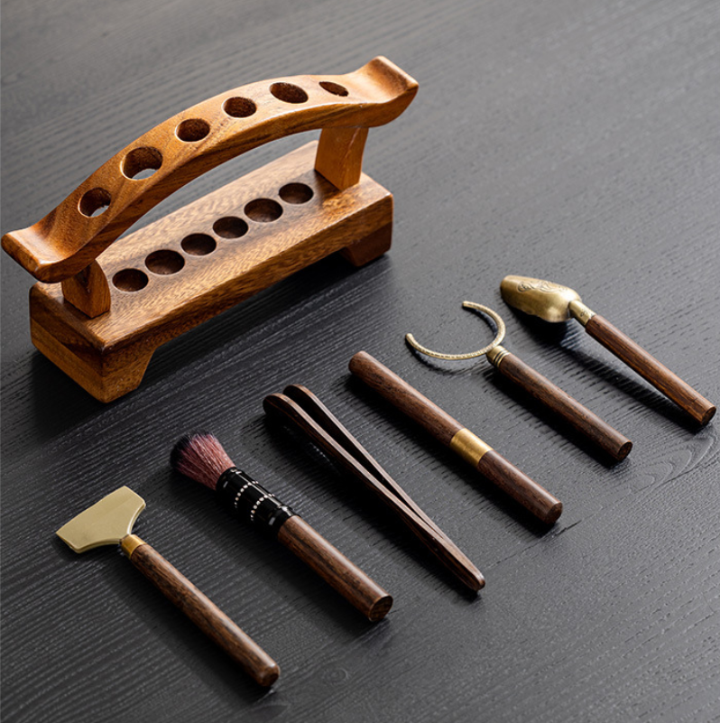 Walnut Wood Tea Utensil Holder – Traditional Chinese Tea Ceremony Tool Stand