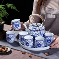 Jingdezhen Blue and White Interlocking Lotus Lifting Handle  Chinese Tea Set