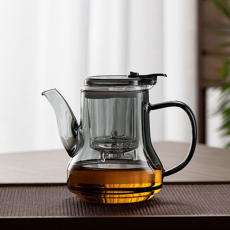 One-Button Tea Strainer Teapot – Heat-Resistant Glass, Tea-Water Separator, Large Capacity