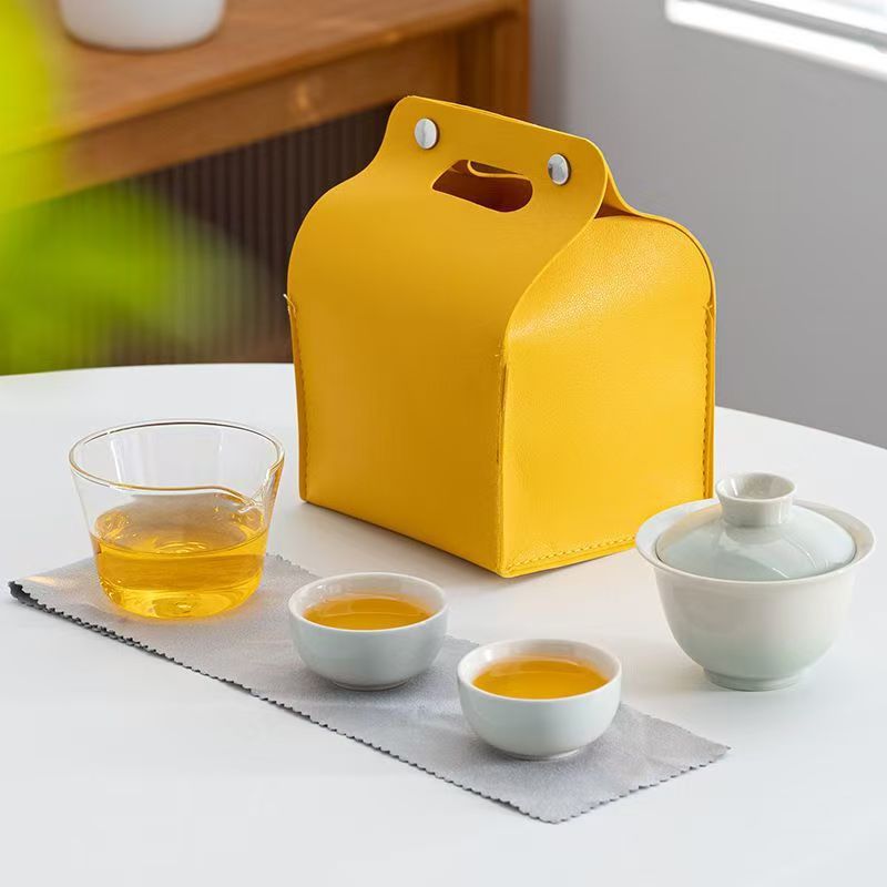Gradient Glaze Travel Gaiwan Set – Portable Porcelain Tea Set