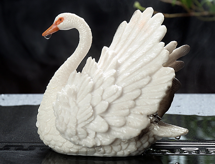 Color-Changing Swan Tea Pet & Lid Rest – Elegant Resin Tea Ornament