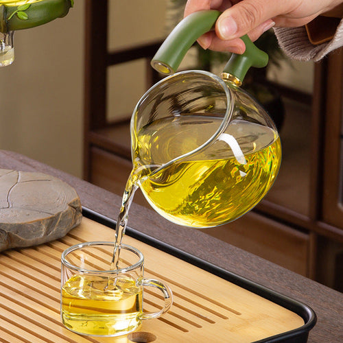 Automatic Tea Set – Panda Magnetic Glass Teapot, 6 Cups & Tea Tray, 350ml