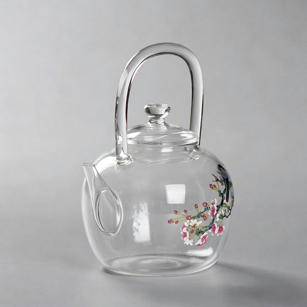 Magpie And Peach Blossom Glass Teapot