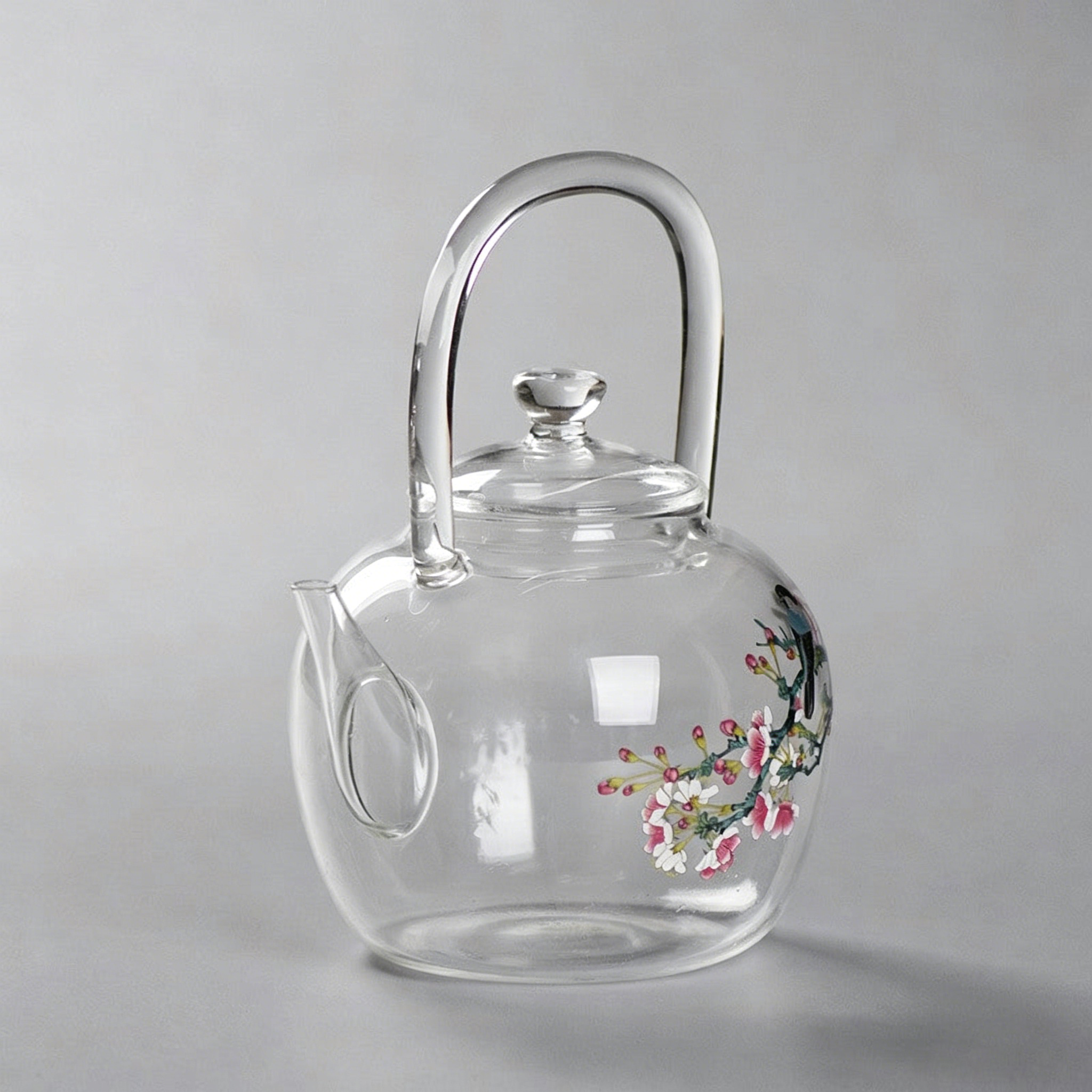 Magpie And Peach Blossom Glass Teapot