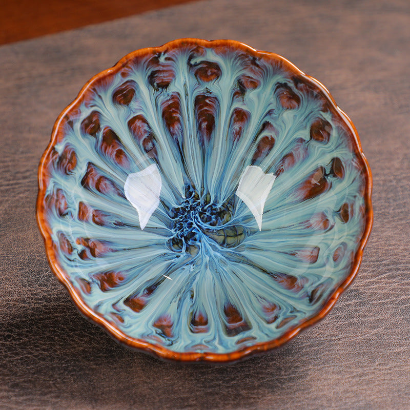 Kiln-Changed Glaze Tea Cup – Handcrafted Ceramic Gongfu Tea Cups with Metallic Inlay