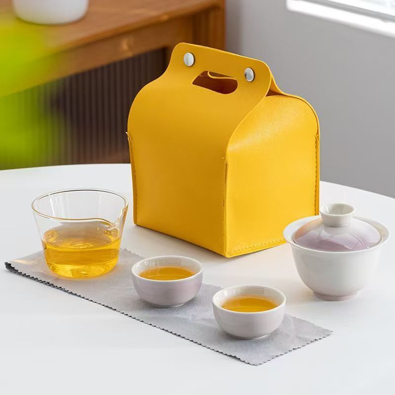 Gradient Glaze Travel Gaiwan Set – Portable Porcelain Tea Set