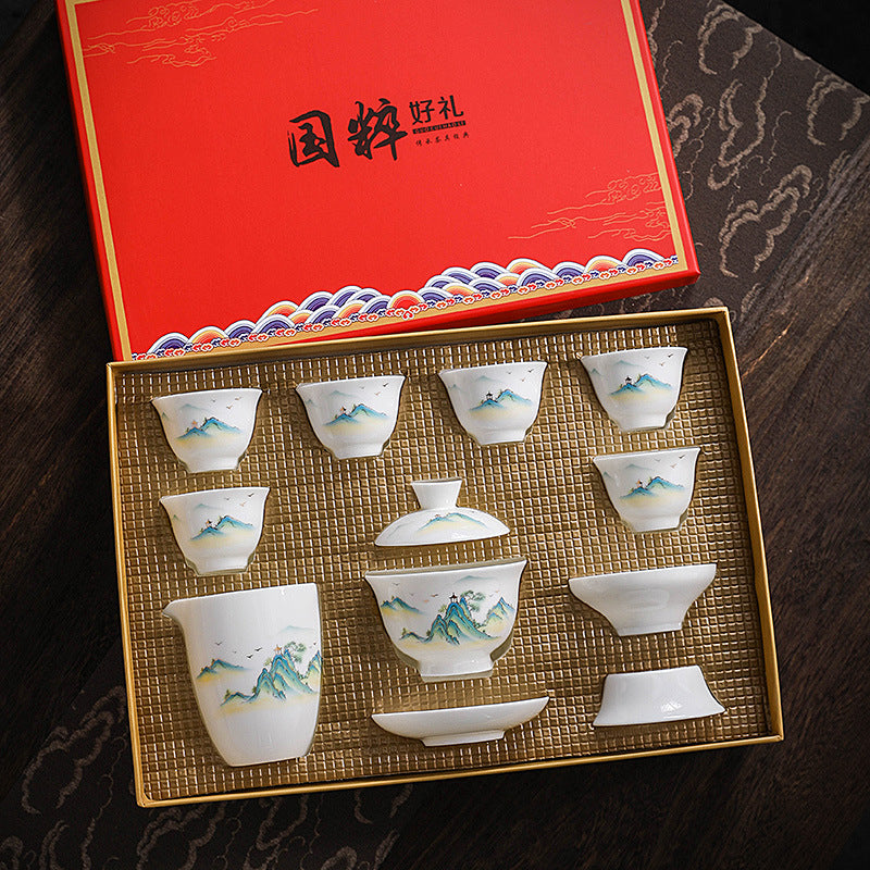 National Essence Gift Box – Gold Landscape Porcelain Gongfu Tea Set